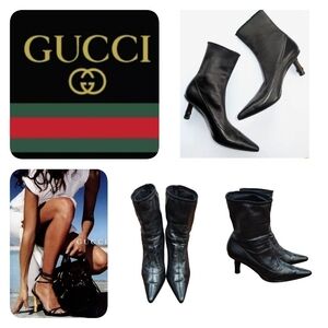 Gucci by Tom Ford S/S 2002 Bamboo Ankle Boots stretch leather bamboo heel bootie
